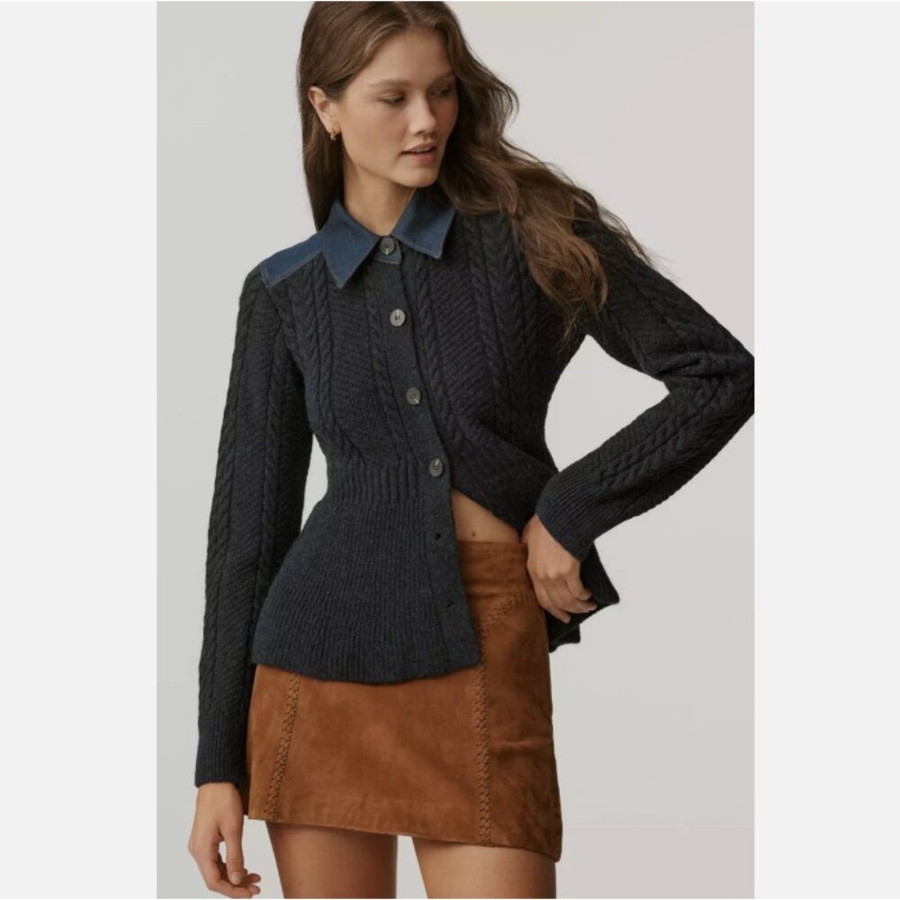 RARE! NWT Anthropologie Pilcro Peplum Cable Cardigan Sweater Size XS